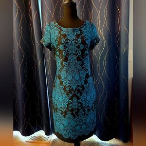 Studio One Elegant Blue on Black Midi Dress